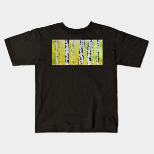 Black and White Birch Trees with Yellow Green Background Kids T-Shirt